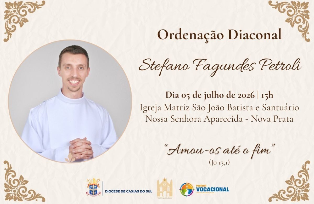 Foto de capa da notícia Seminarista Stefano Fagundes Petroli será ordenado diácono neste domingo, 05 de julho, em Nova Prata