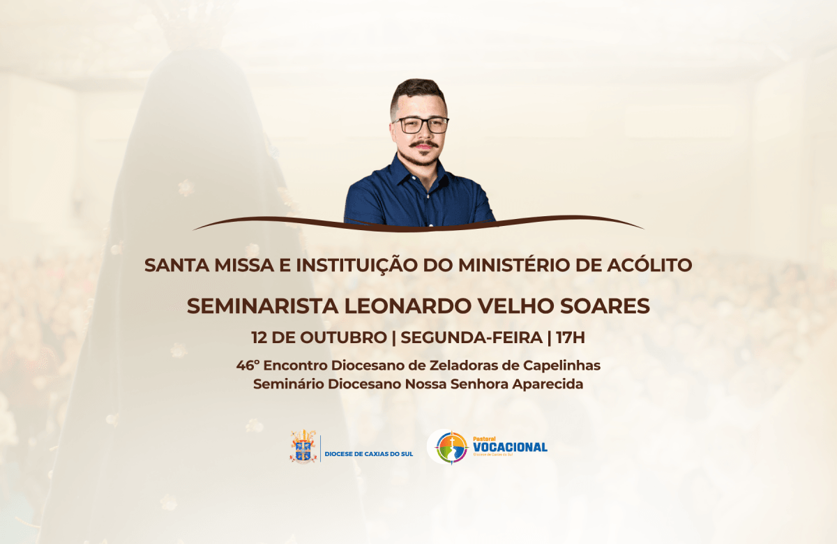 Foto de capa da notícia Seminarista Leonardo Velho Soares irá receber o ministério de acólito em celebração no Encontro de Zeladoras