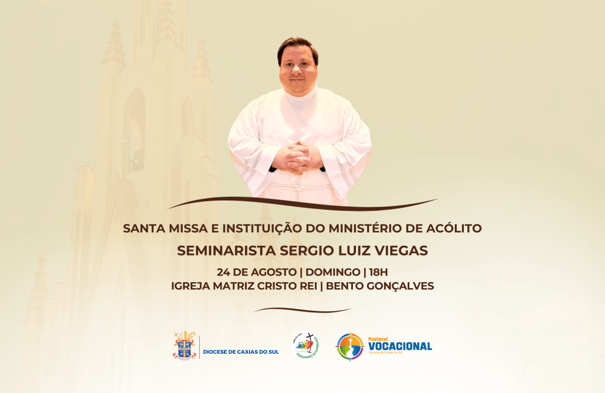 Foto de capa da notícia Seminarista Sergio Viegas irá receber o ministério de acólito em celebração na Igreja Matriz Cristo Rei, em Bento