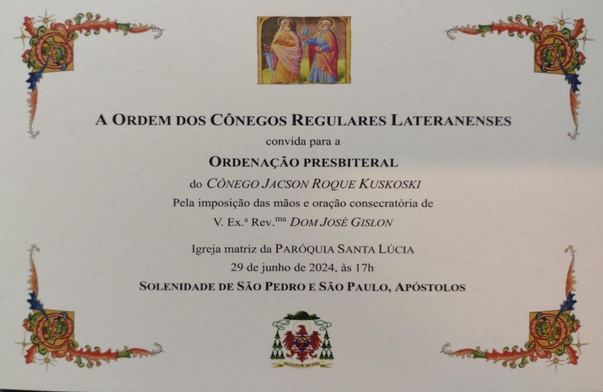 Foto de capa da notícia Cônegos Regulares Lateranenses terão ordenação de um novo padre, em Caxias do Sul