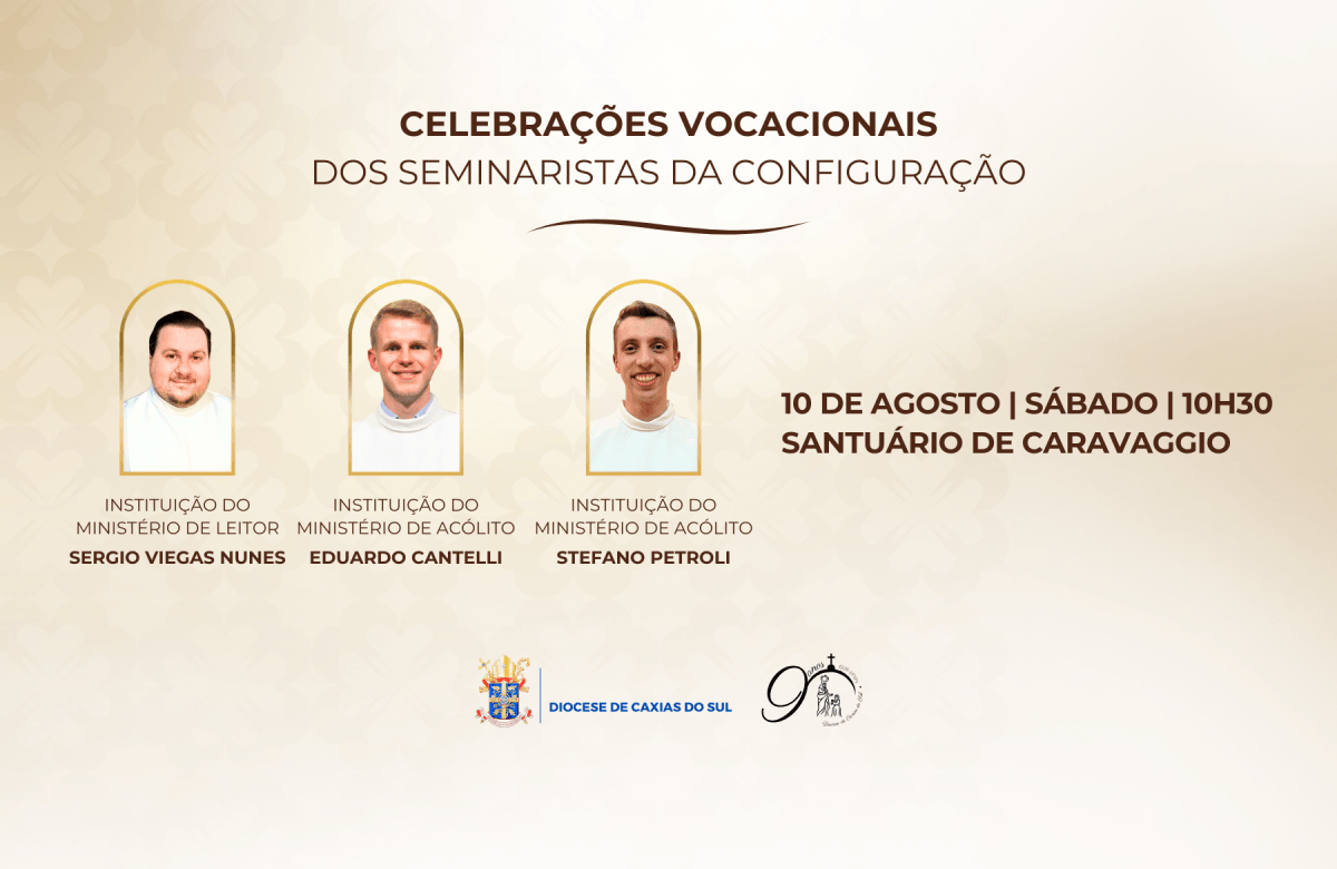 Foto de capa da notícia Seminaristas Eduardo Cantelli, Sergio Viegas e Stefano Petroli serão instituídos nos ministérios de acólito e leitor