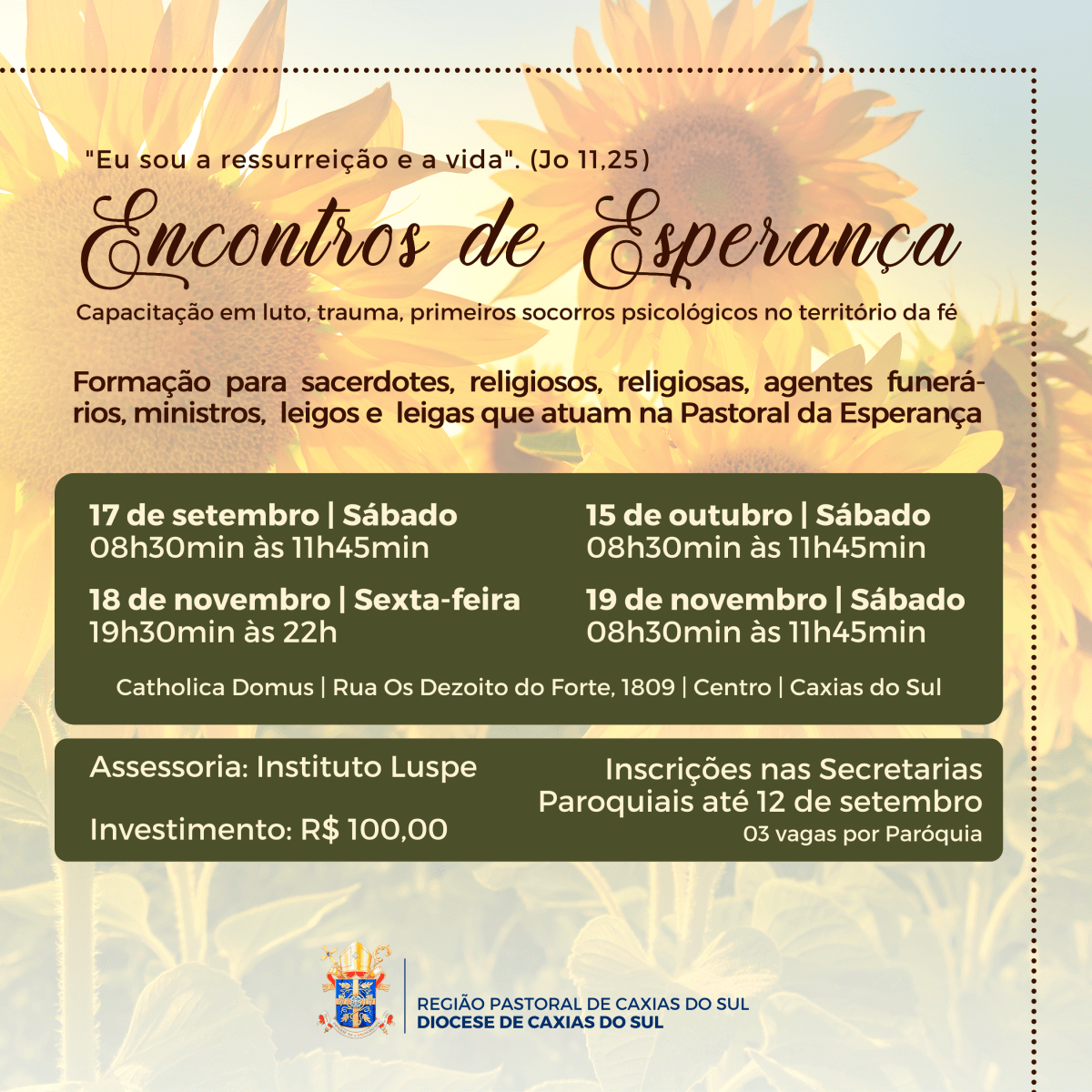 Capacitação em luto, trauma e primeiros socorros psicológicos no território da fé inicia neste sábado, em Caxias