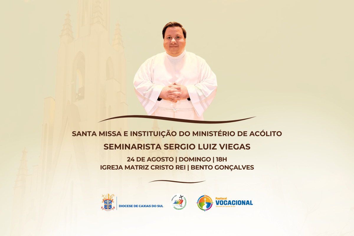 Seminarista Sergio Viegas irá receber o ministério de acólito em celebração na Igreja Matriz Cristo Rei, em Bento