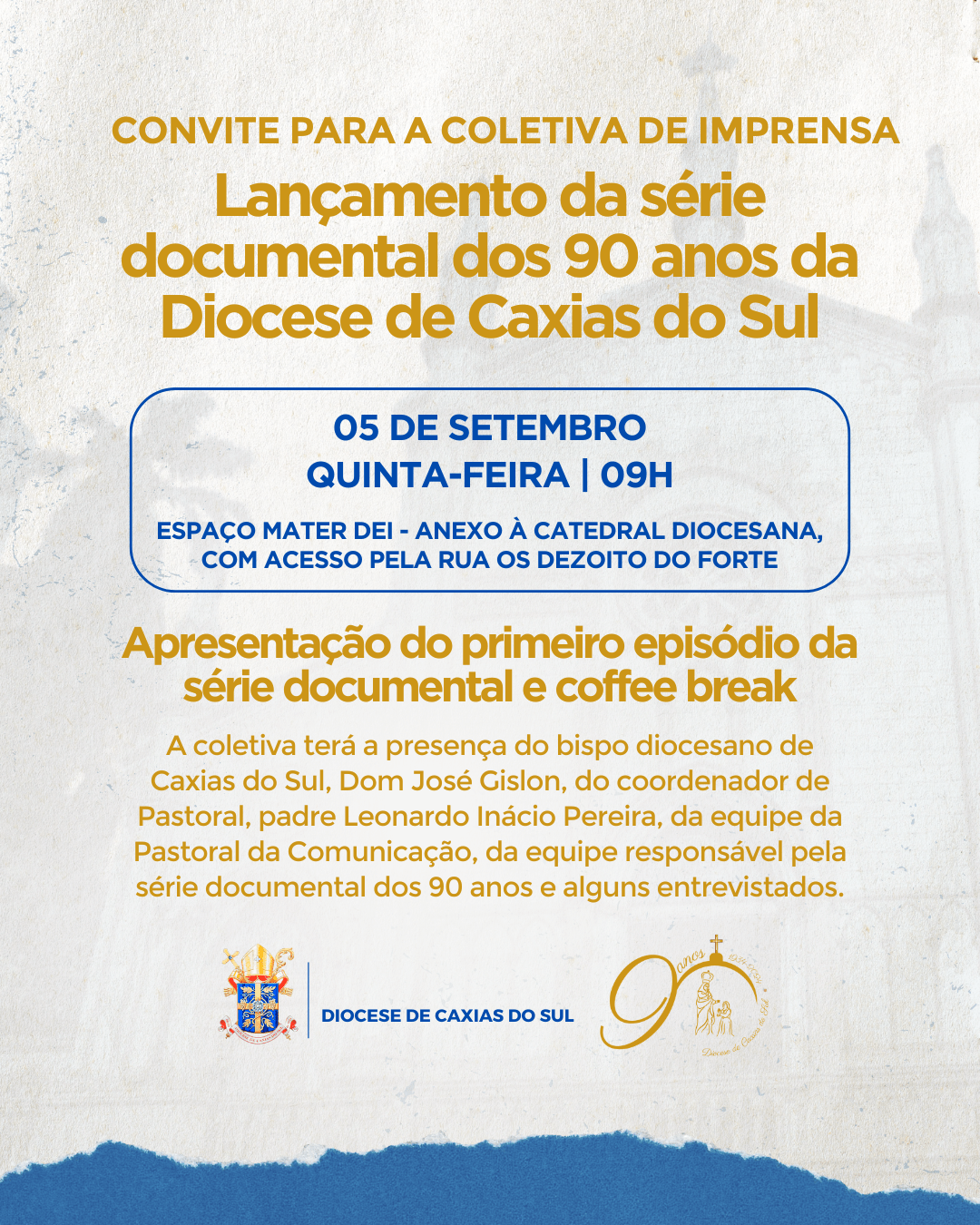 Diocese de Caxias do Sul terá coletiva de imprensa de pré-lançamento da série documental dos 90 anos