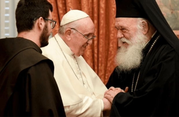 Encontro do Papa com Sua Beatitudine Ieronymos II no Arcebispado ortodoxo  (Vatican Media)